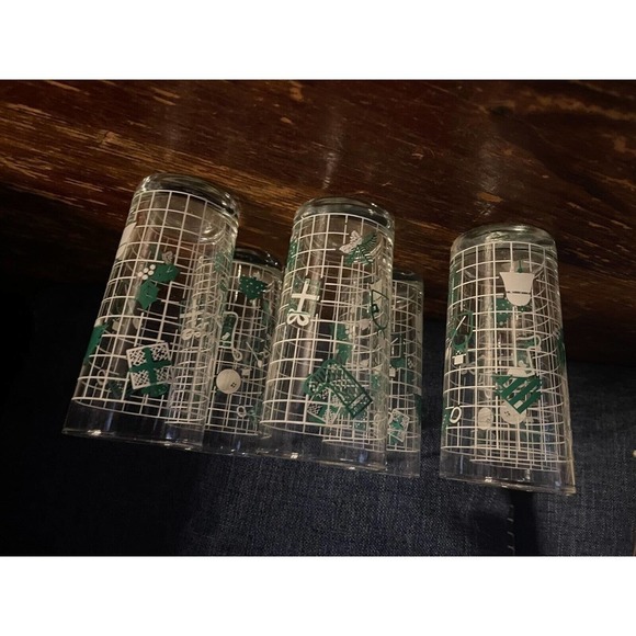 VINTAGE CHRISTMAS DRINKING GLASSES green and white by Nadir in Brazil Set of 6 - Picture 3 of 6